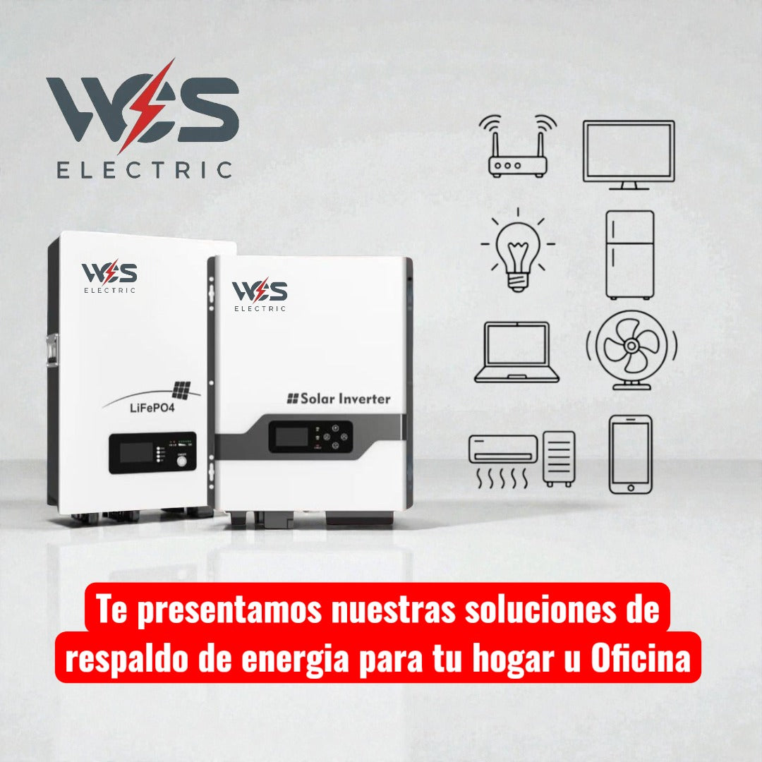 Inversor Híbrido 3000W (Solar/Red) con Batería de Litio 25.6V 100Ah (2.5kWh)
